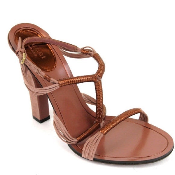 LAST CALL Gucci Anita Metallic & Suede Sandals in Dessert Rose - Picture 2 of 8